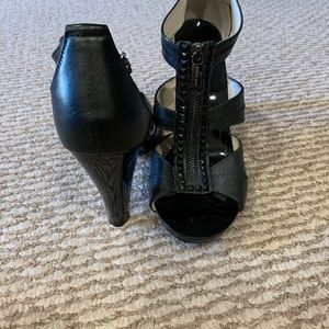 Leather black studded heels